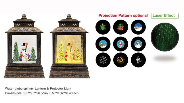 Acrylic Water globe spinner Lantern & Projector Light Snowman & Kids SR - 15