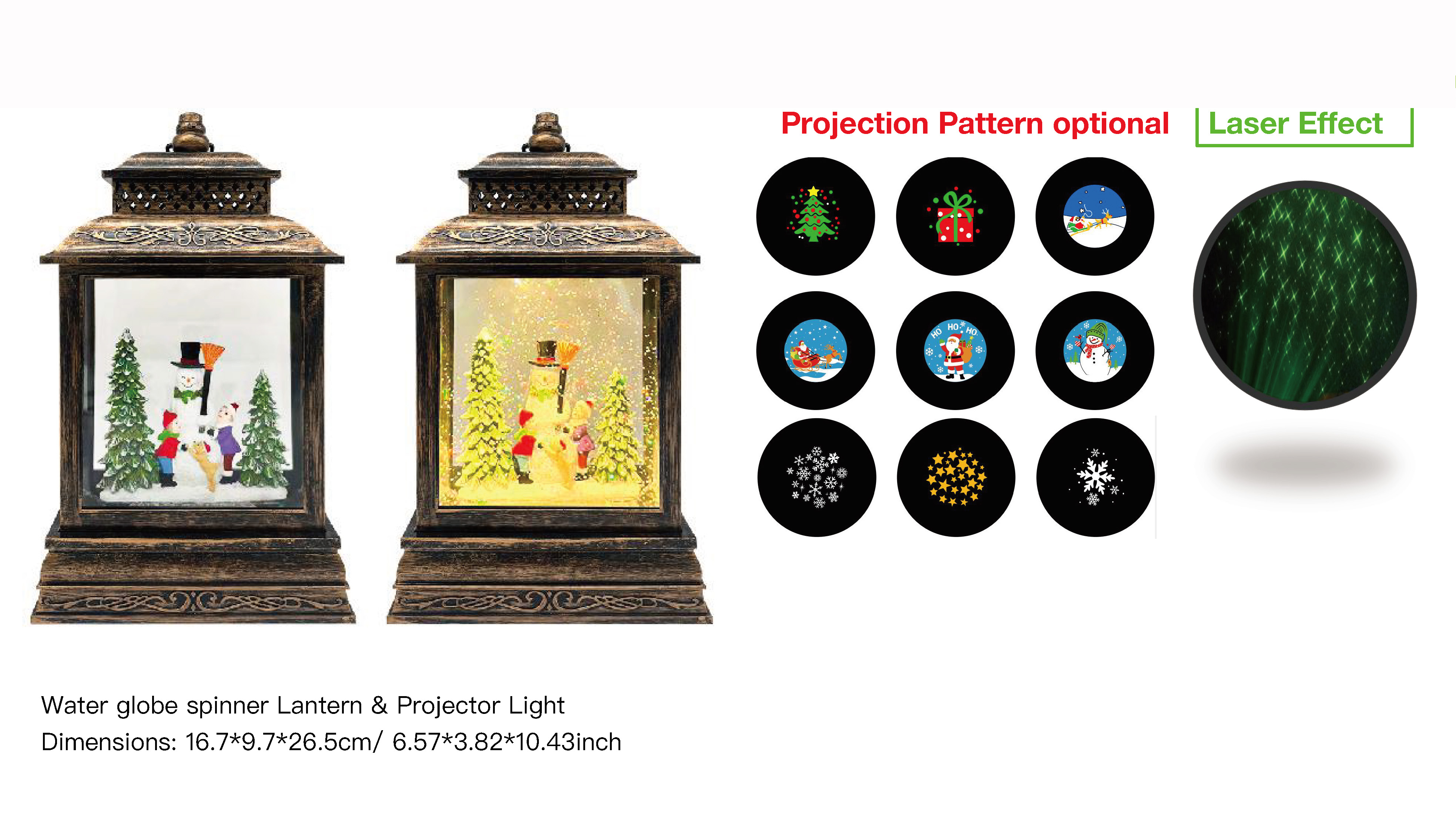 Acrylic Water globe spinner Lantern & Projector Light Snowman & Kids SR - 15