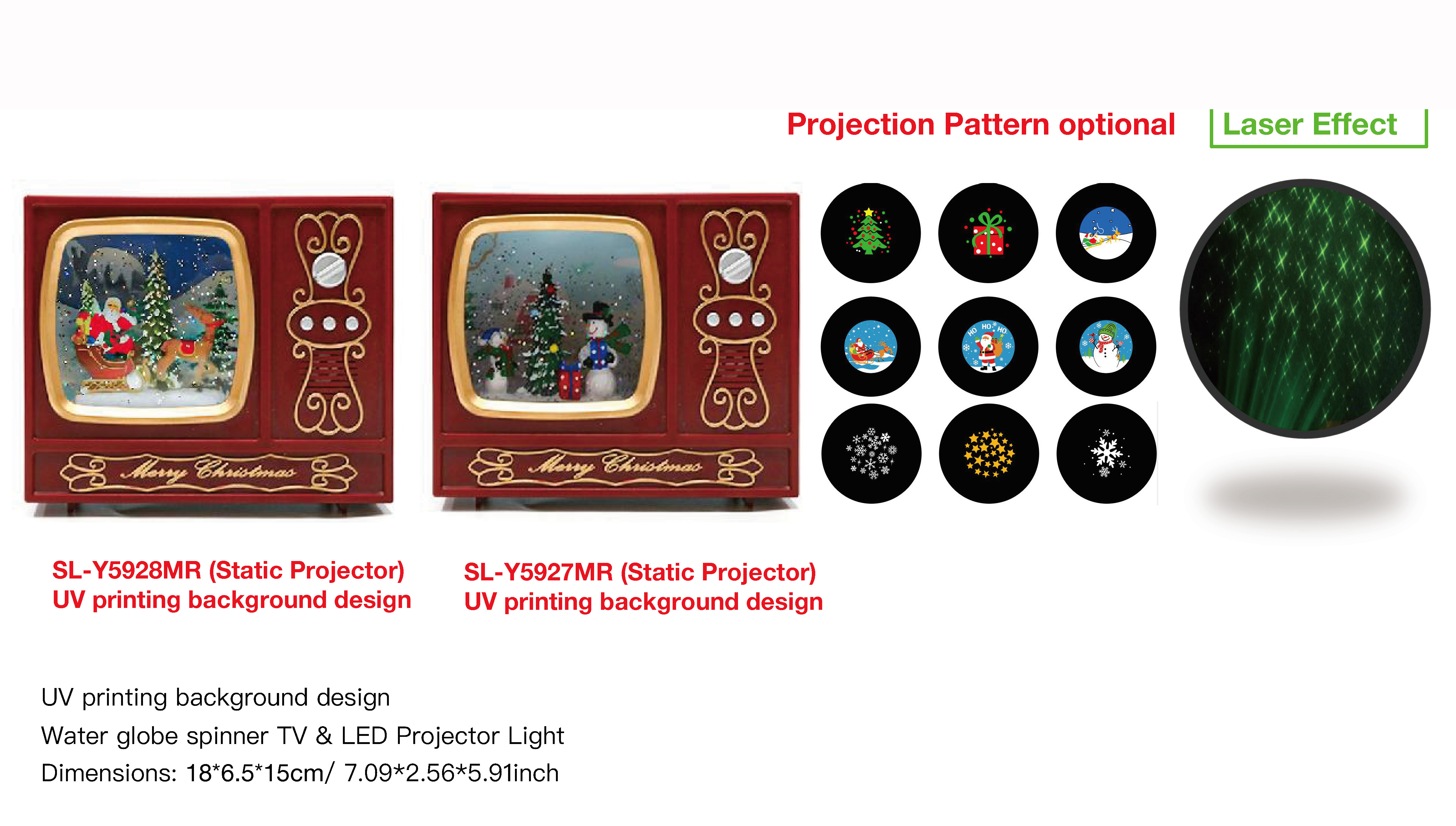Acrylic Water globe spinner TV & LED Projector Light Santa Claus & Reindeer / Snowmen SR - 56