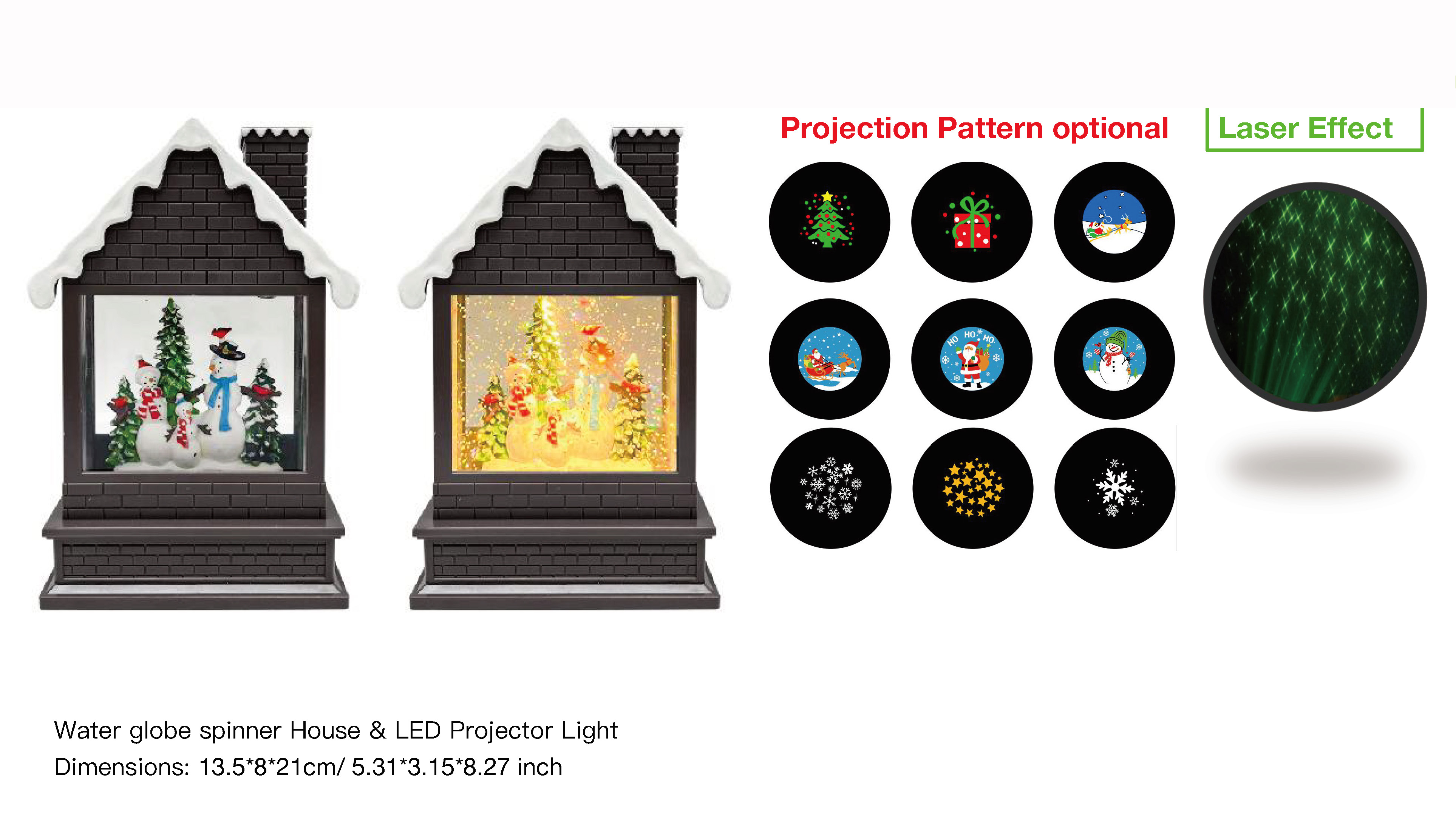 Acrylic Water globe spinner House & LED Projector Light Snowmen SR - 73