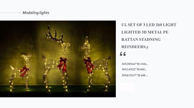 Set of 3 Metal Pe Rattan Stadning Reindeers.y