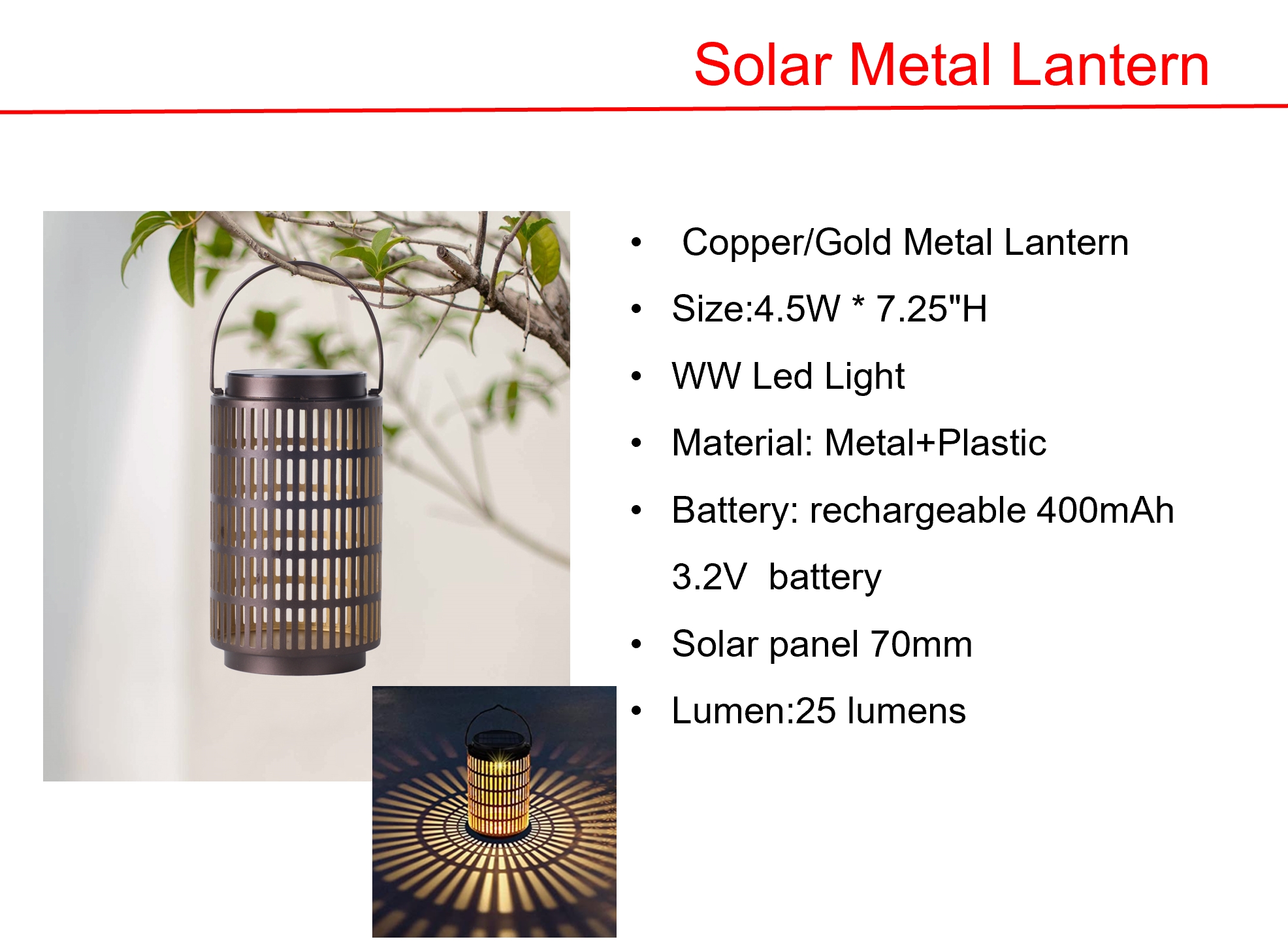 Solar LED Street Light & Copper/Gold Metal Lantern Lights