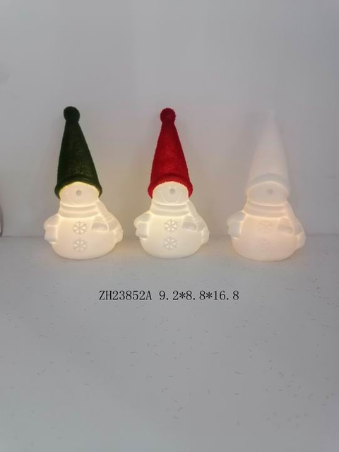 porcelain little snowmen with green / red / white hat light- 13