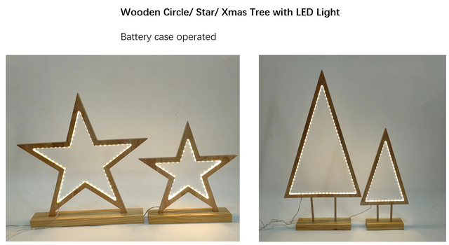 Wooden Circle/ Star/ Xmas Tree with LED Light