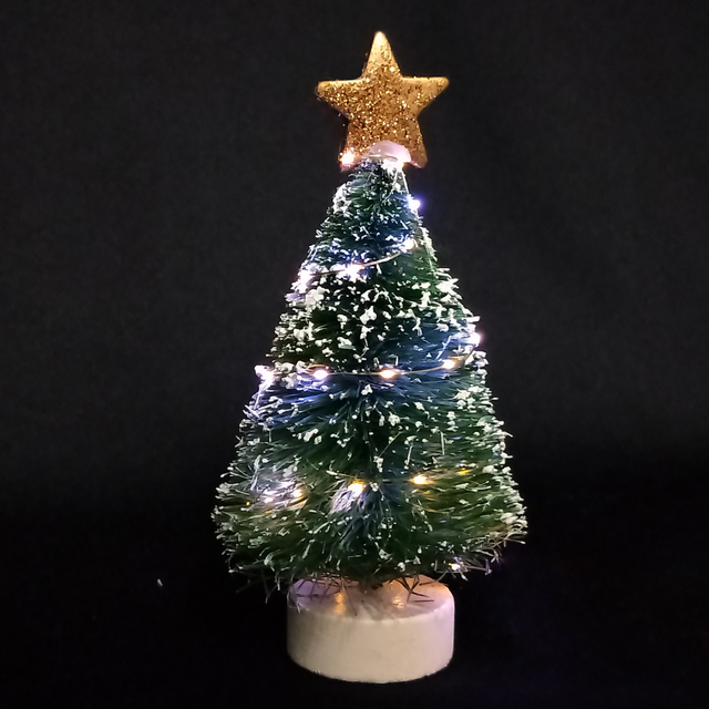 X'mas Green Mini Tree+ white flocking with basin +Glitter top star - 43