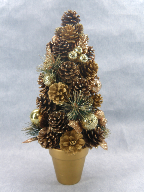 X'mas Green Mini Tree with with basin +Giltter ball/pine cone/leaf - 4
