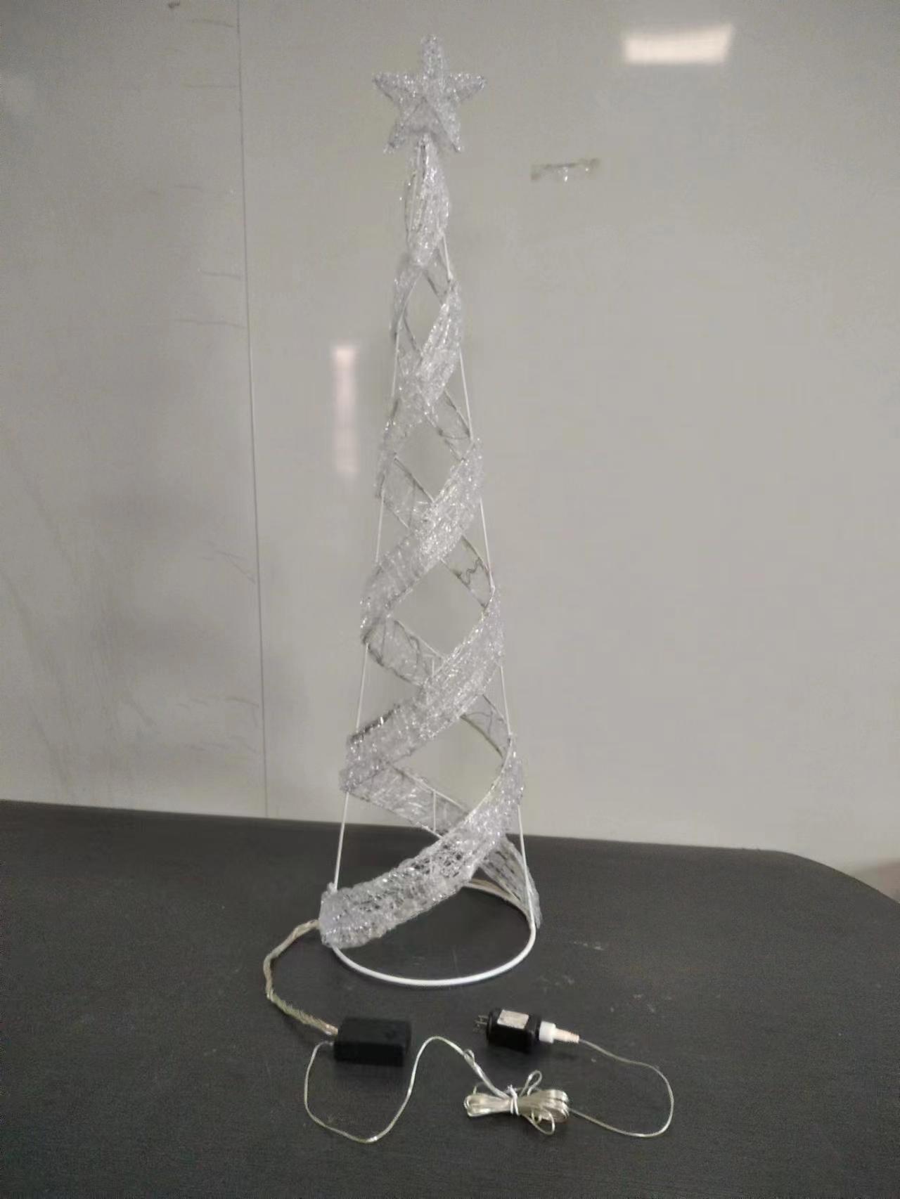 1.2m spiral tower warm white light; lights flash upwards along the spiral tree