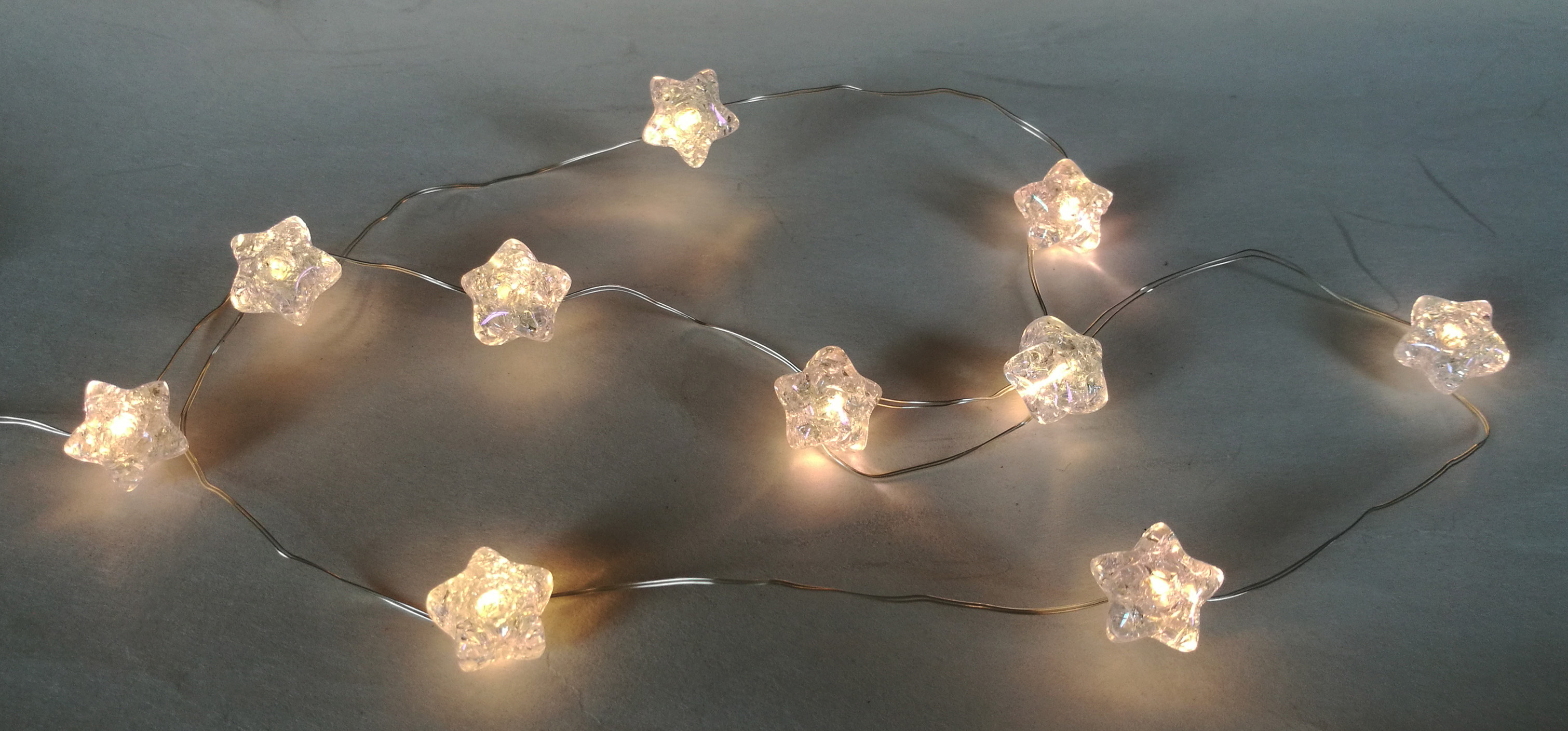 15-LED Transparent Cracked Star Twine Light String with Warm White Glow, USB-Powered 8-Mode Lighting, Elegant Decorative Lamp for Festive/Home Use