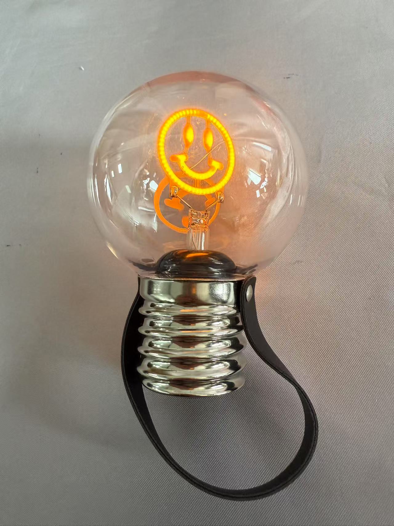 Smiley Face-Shaped LED Bulb with Type-C Rechargeable Battery, 45cm White USB Cable Included, Portable Decorative Light