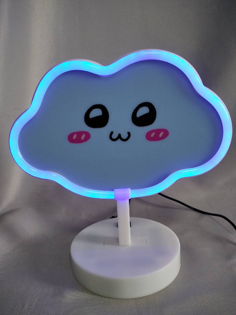 Neon Tube Cloud-Shaped Light with 20×10×20.5cm White Round Base, Modern Decorative LED Lamp for Bedroom/Living Room
