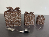 3 pcs brushed gift boxes with warm white LED light strips featuring twinkling bulbs