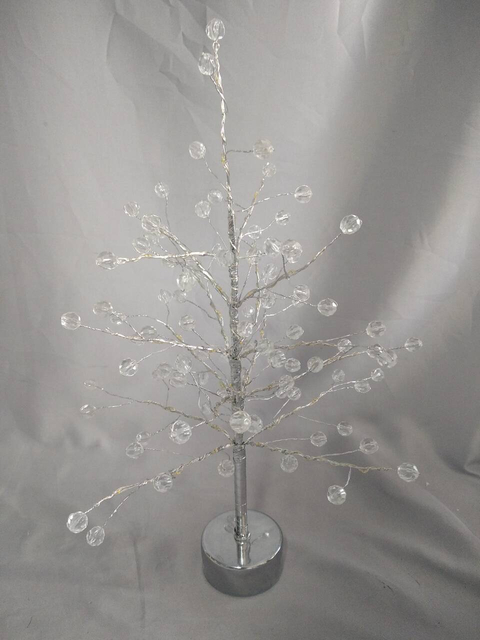40cm Tall Bare Branch Tree with Transparent Orbs, Silver Copper Wire Warm White LED Lights, Rustic-Chic Decorative Lamp for Home/Event Styling