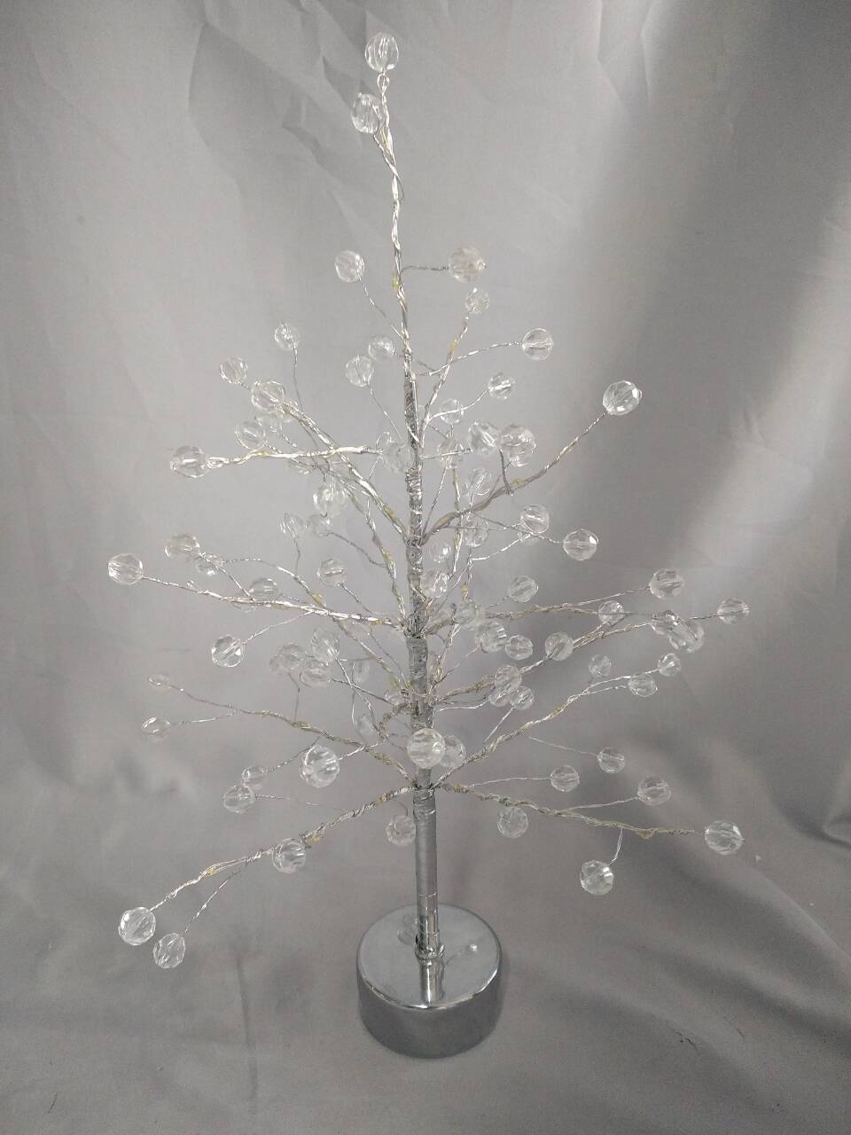 40cm Tall Bare Branch Tree with Transparent Orbs, Silver Copper Wire Warm White LED Lights, Rustic-Chic Decorative Lamp for Home/Event Styling