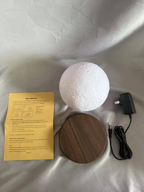 Dark Wood-Grain Base 10-Color Magnetic Levitation Full Moon Lamp - Natural ABS Log-Style Stand for Ethereal Ambient Lighting
