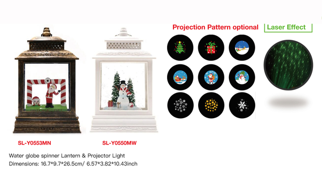 Acrylic Water globe spinner Lantern & Projector Light Santa Claus & Football /Snowman & Gifts SR - 24