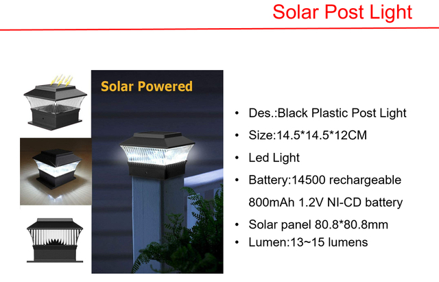 Solar LED Black Plastic Post & S/4 Mini Metal Wall Lights