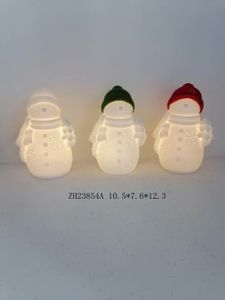 porcelain snowmen with white / green / red hat light - 14