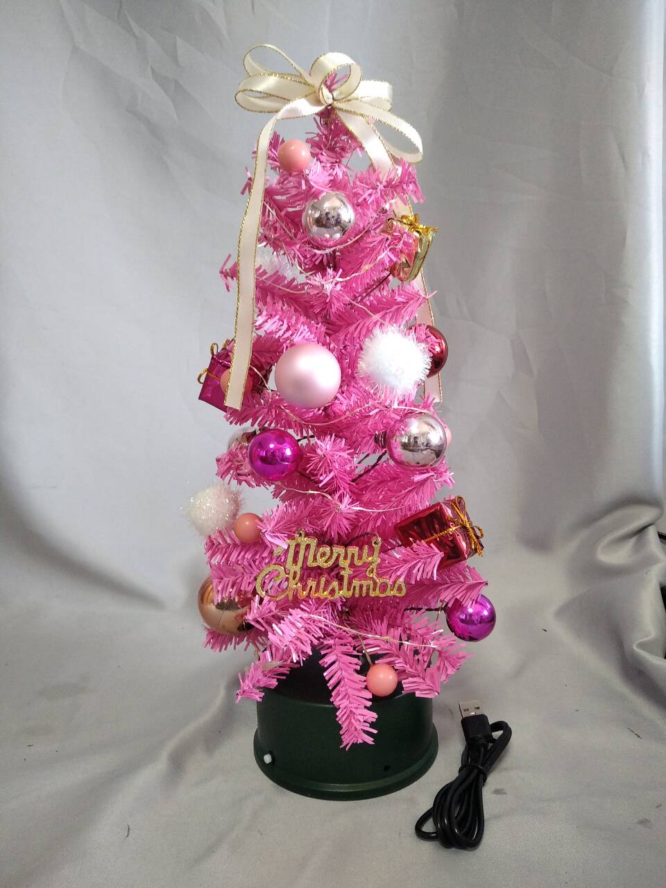 Pink 35cm rotating mini Christmas tree