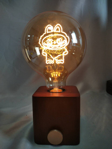 25cm Dark Brown Base LED Lamp with Labubu-Themed Light Figure & Built-in Storage Slot, Type-C Rechargeable Battery Included