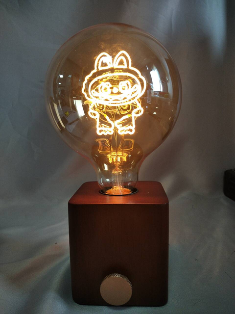 25cm Dark Brown Base LED Lamp with Labubu-Themed Light Figure & Built-in Storage Slot, Type-C Rechargeable Battery Included