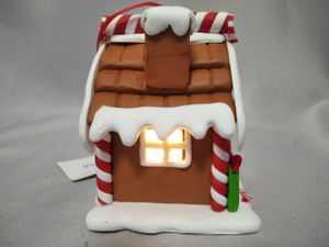 Handcrafted Christmas Santa & Gift Box Cottage Ornament with Warm White LED Light | 6.5×6×8cm Mini Illuminated Decor