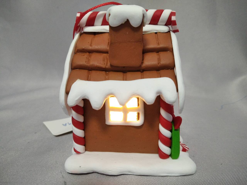 Handcrafted Christmas Santa & Gift Box Cottage Ornament with Warm White LED Light | 6.5×6×8cm Mini Illuminated Decor
