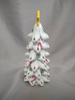 White Christmas Tree with Red Candy Cane & Green Round Ornaments | 8cm Width × 21cm Height | Yellow Star Topper | Internal 10-LED Warm White Lights