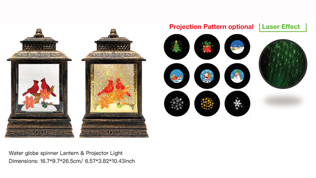 Acrylic Water globe spinner Lantern & Projector Light Red Birds & Flowers SR - 18
