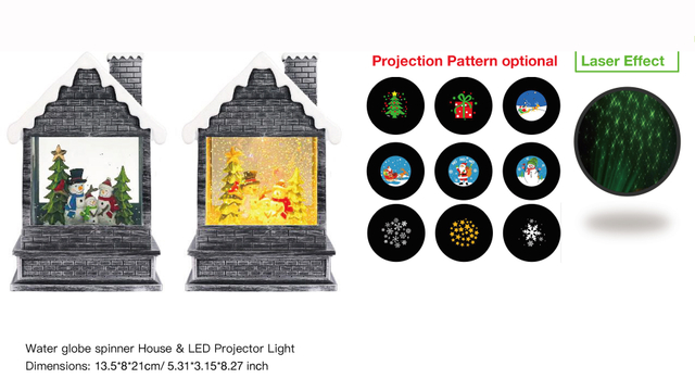 Acrylic Water globe spinner House & LED Projector Light Snowmen & Trees SR - 70