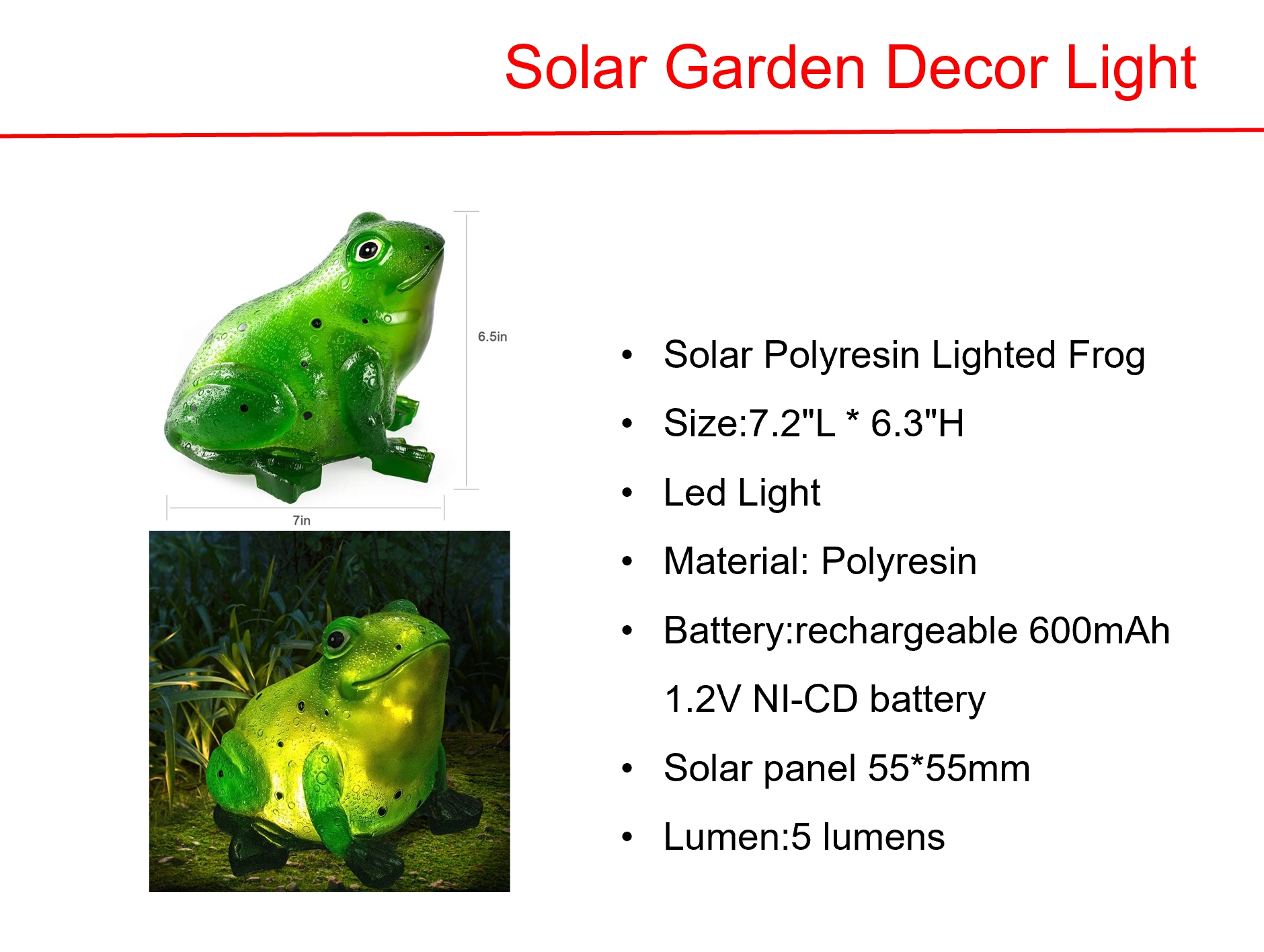 Solar LED Polyresin Lighted Frog