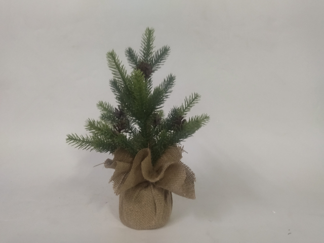 X'mas Green Mini Tree with fabric basin + pine cone - 34