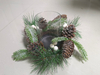 Candle Holder Pine Cone with Snow Green Leaves & White Balls - 2