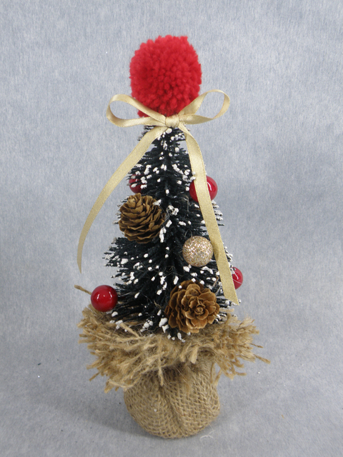 X'mas Green Mini Tree with top star+ white flocking with basin +Glitter diff col. ball/pine cone/leaf - 9