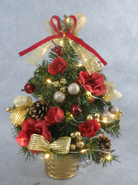 X'mas Green Mini Tree with with basin +col. ball/pine cone/flower/belt - 5