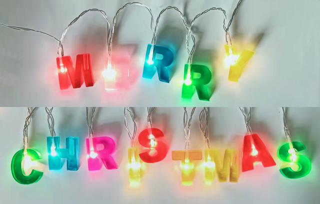 MC Alphabet Light String with PVC "Merry" & "Christmas" Letters, 10cm Bulb Spacing, Festive Holiday LED Decor for Indoor/Outdoor Use