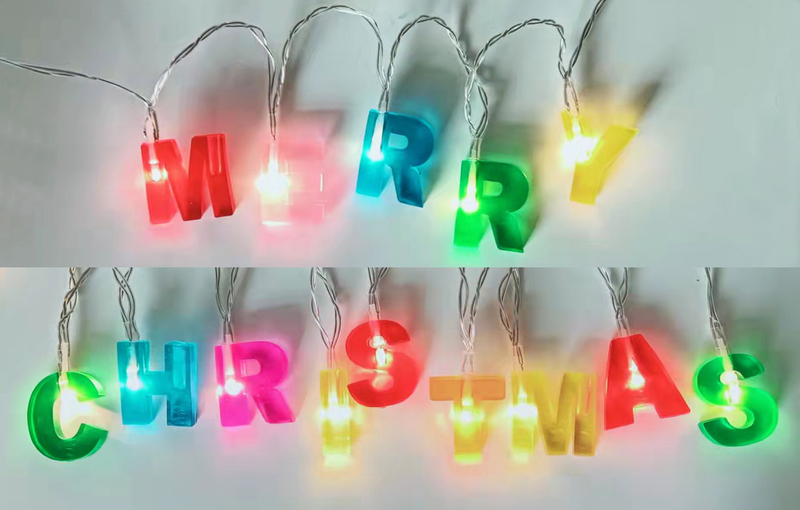 MC Alphabet Light String with PVC "Merry" & "Christmas" Letters, 10cm Bulb Spacing, Festive Holiday LED Decor for Indoor/Outdoor Use