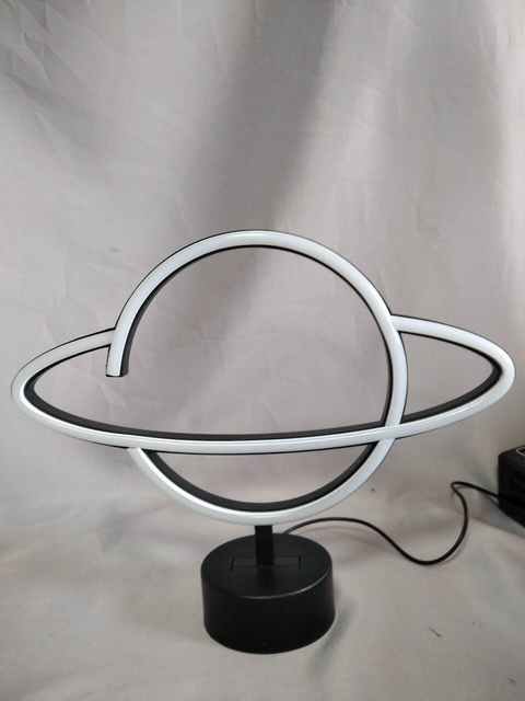 Planet-Shaped Neon Tube Light with 30×8×34cm Black Round Base, Futuristic Cosmic LED Decorative Lamp for Space-Themed Rooms