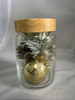 Preserved Flower Bouquet in Sealed Golden Glass Jar (9.5cm Dia × 14.5cm H), with 4:1 Blinking Fairy Wire Lights (AA×2 Battery-Powered), Elegant Tabletop Decor for Gifts/Home