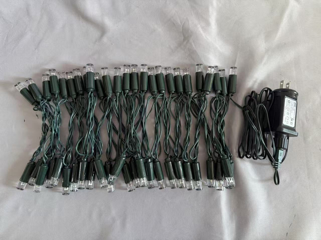 F10 Dark Green LED String Lights with 50 Warm White Bulbs, 9:1 Blinking Ratio, 15cm Spacing
