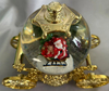 Gold Plated Pumpkin Carriage Lantern Whimsical Elderly & Bear Interior