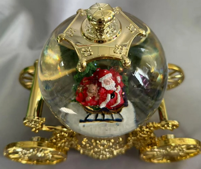 Gold Plated Pumpkin Carriage Lantern Whimsical Elderly & Bear Interior