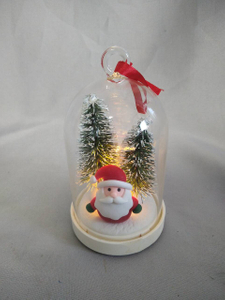 Enchanted Glass Dome Christmas Tree & Santa Ornament with 10-LED Copper Wire Lights | 4:1 Blinking Mode Warm White Glow | LR44 Battery Powered