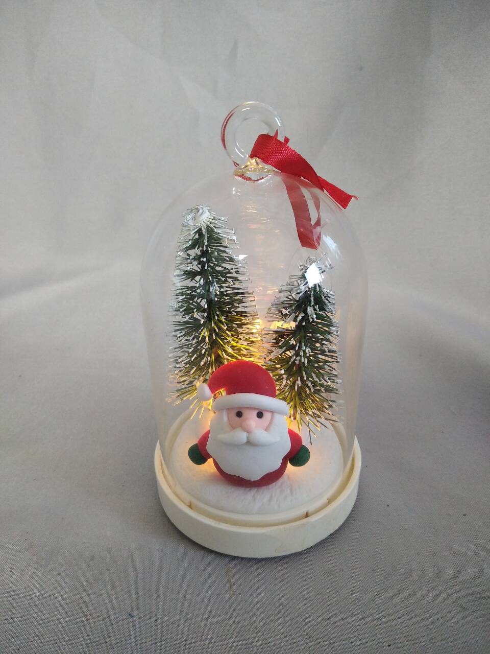 Enchanted Glass Dome Christmas Tree & Santa Ornament with 10-LED Copper Wire Lights | 4:1 Blinking Mode Warm White Glow | LR44 Battery Powered