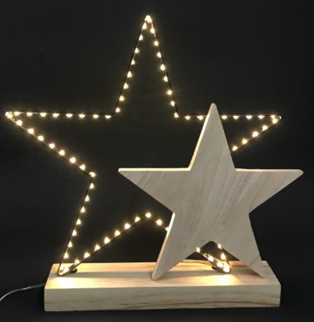 motif frame light with wooden star decor