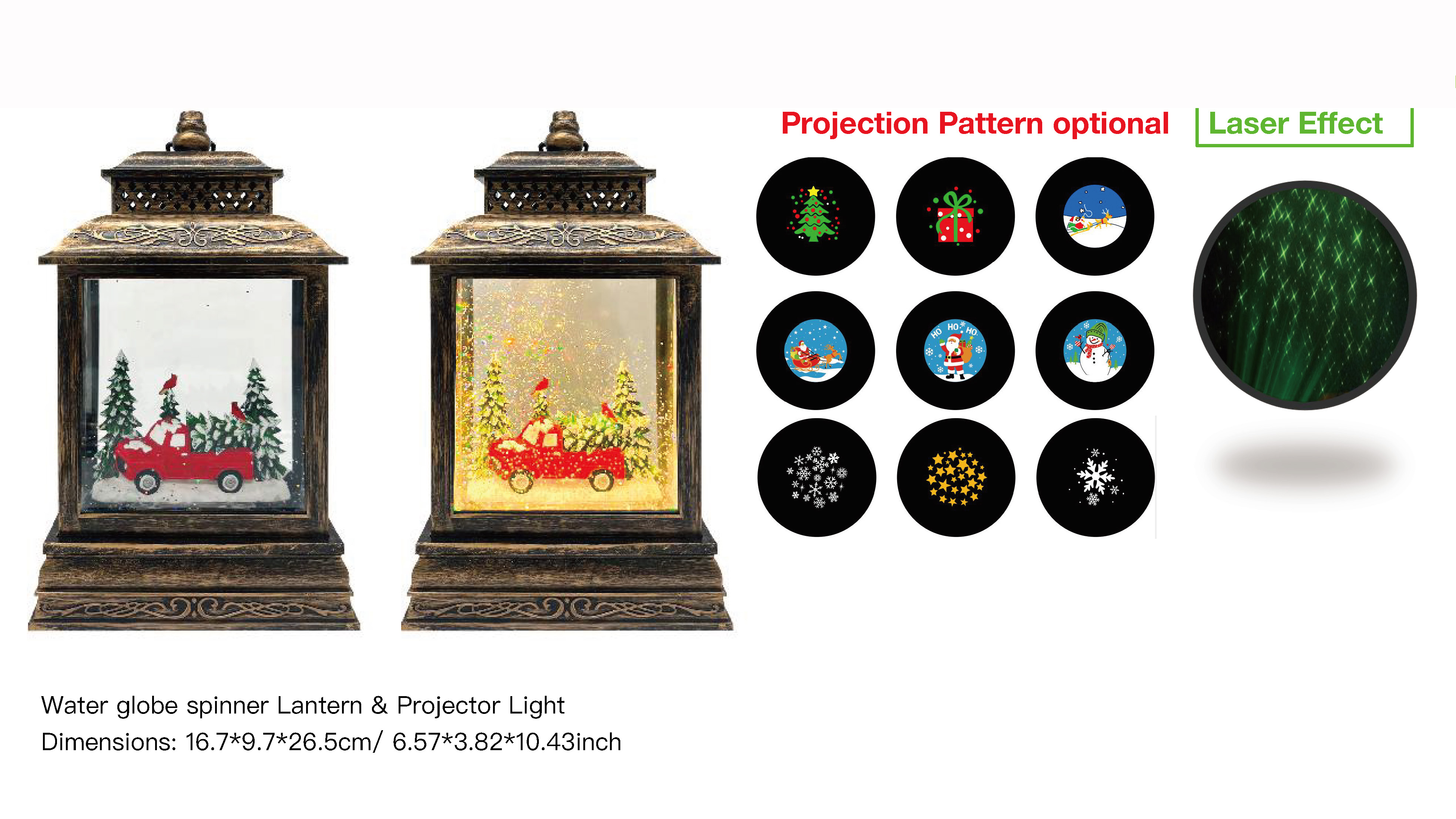 Acrylic Water globe spinner Lantern & Projector Light Red Car & Birds SR - 17