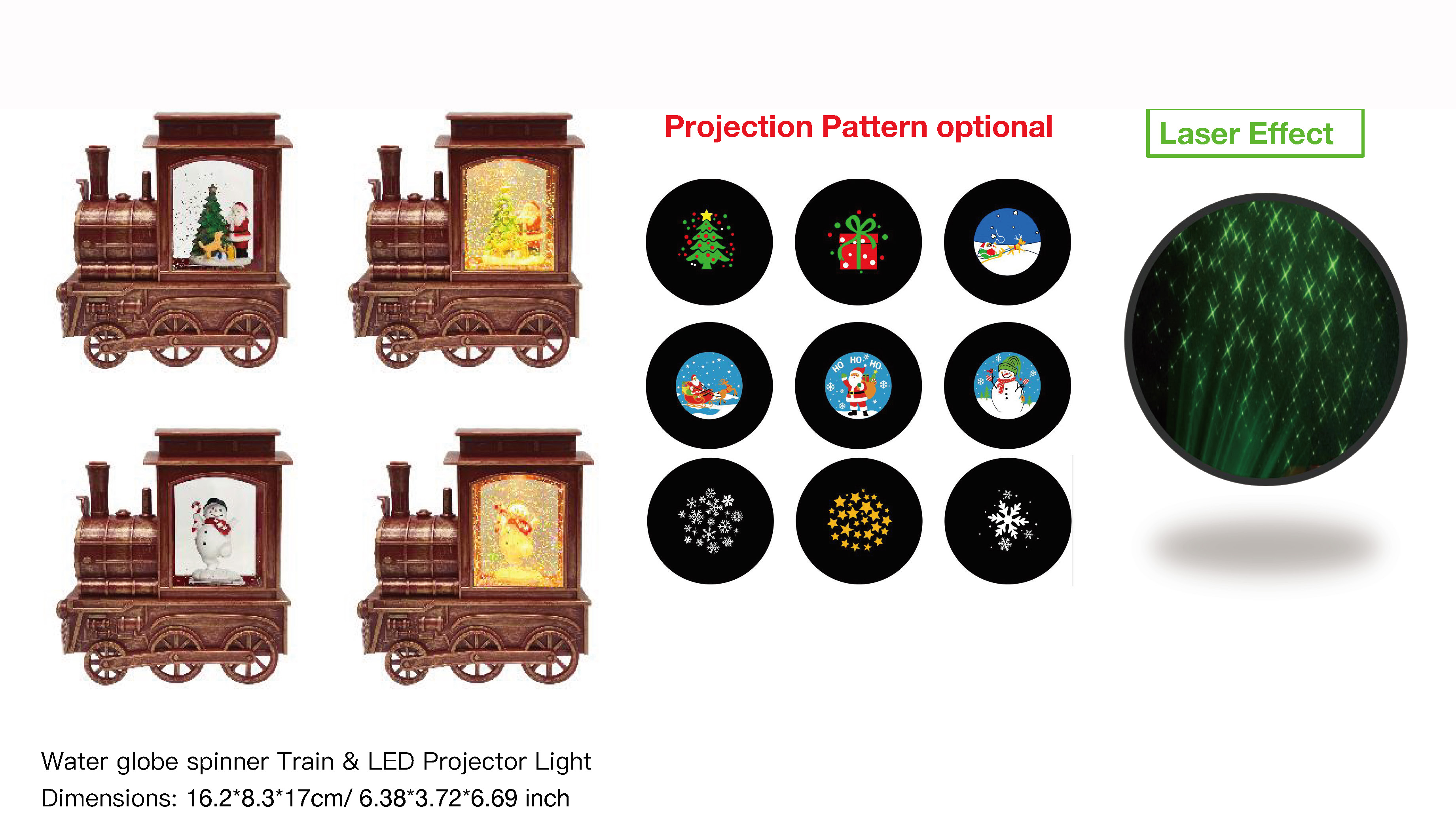 Acrylic Water globe spinner Train & LED Projector Light Santa Claus & Dog / Snowman SR - 64