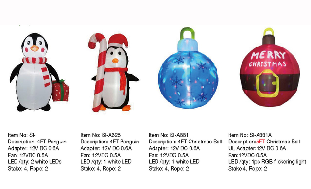Penguin & Christmas Ball Inflatable Lights