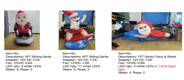 Skiing Santa & Santa Claus & Shark Inflatable Lights - 37