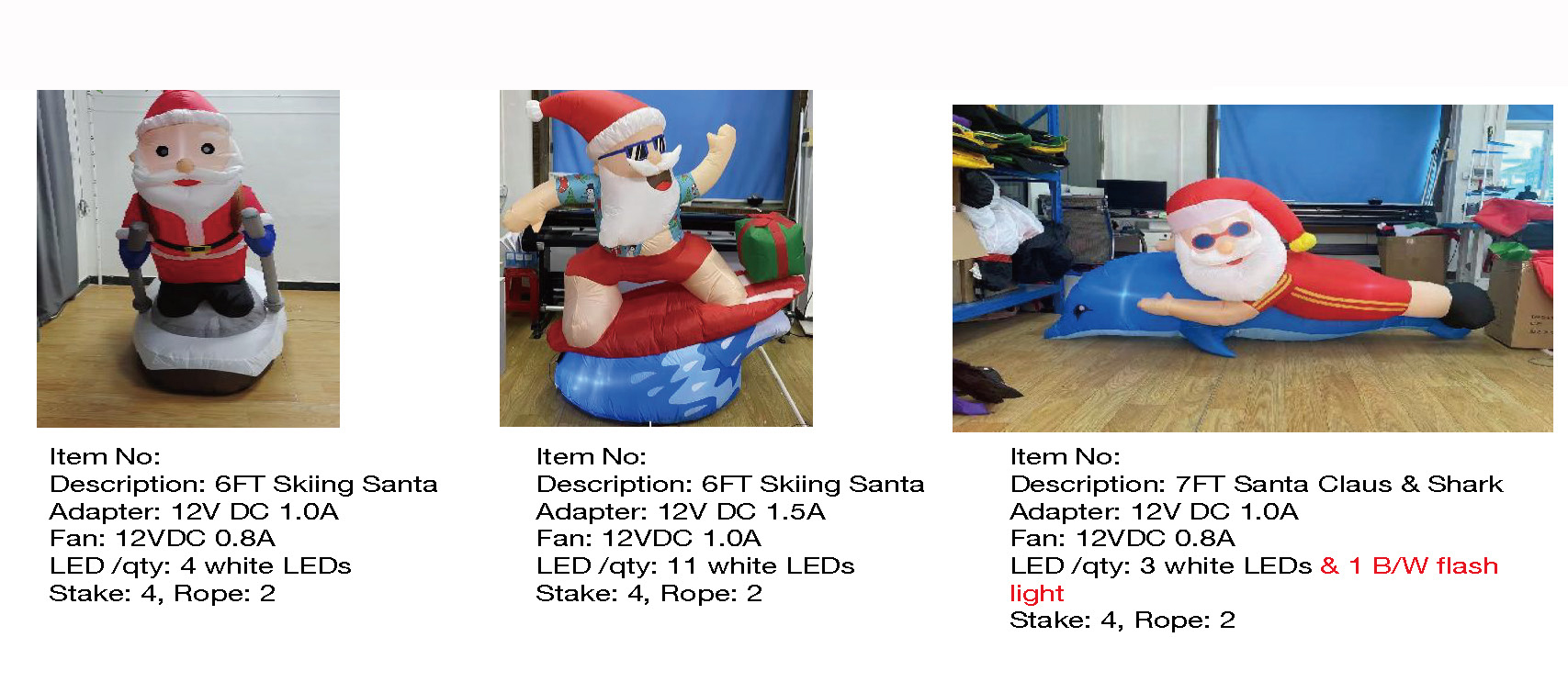 Skiing Santa & Santa Claus & Shark Inflatable Lights - 37