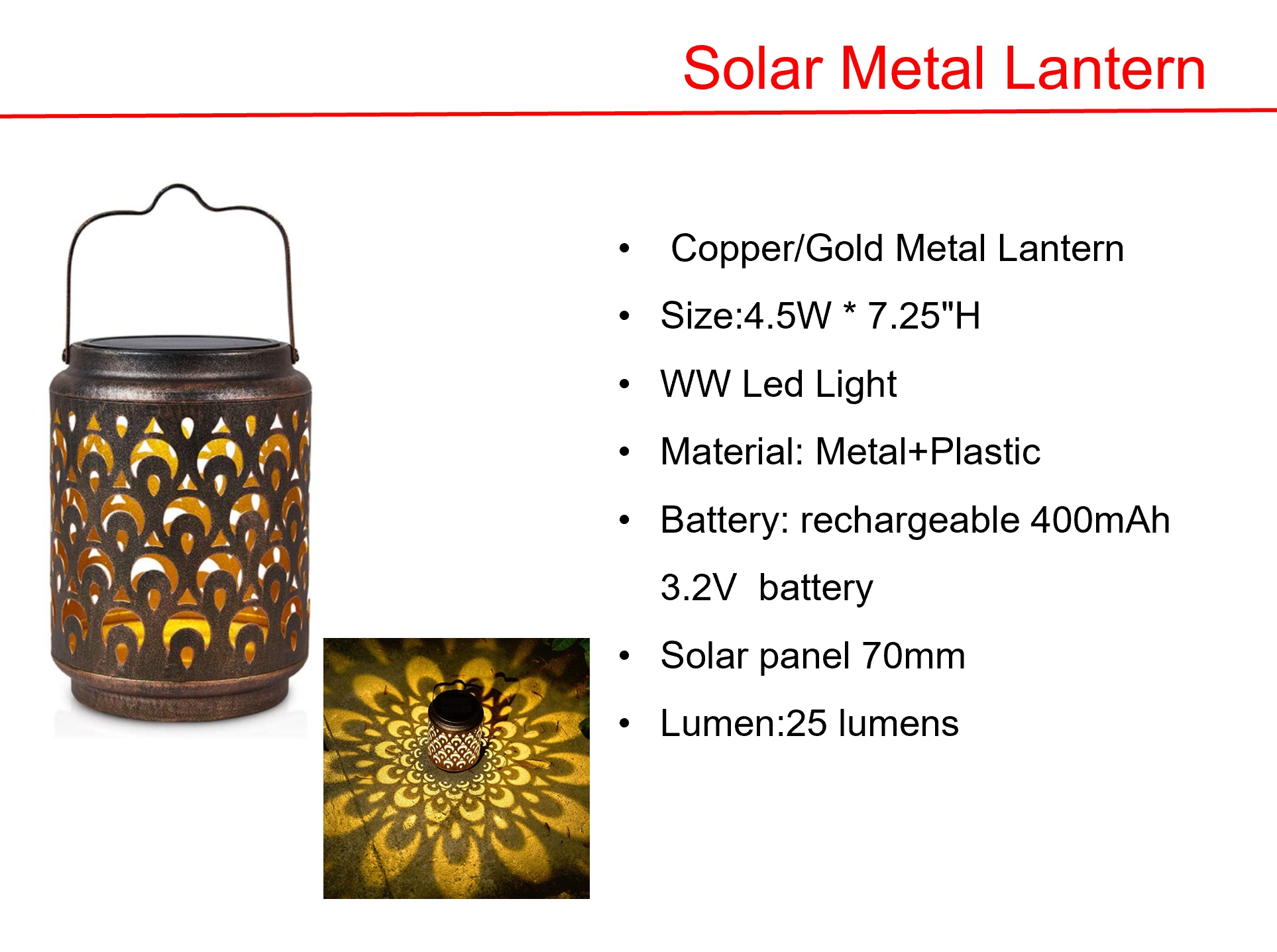 Solar LED Black Stree Lights & Copper/Gold Metal Lantern Lights